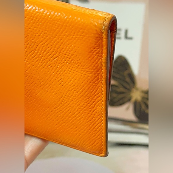 HERMES Bearn Soufflet Leather Chevre Orange Bifold Long Wallet - Picture 12 of 17